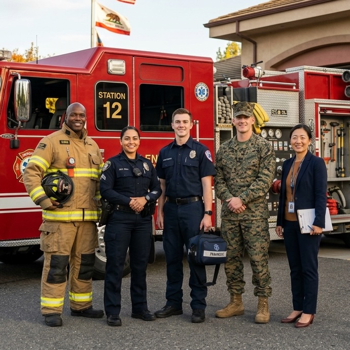 Law enforcement, fire, emergency, and mental health professionals proudly serving.