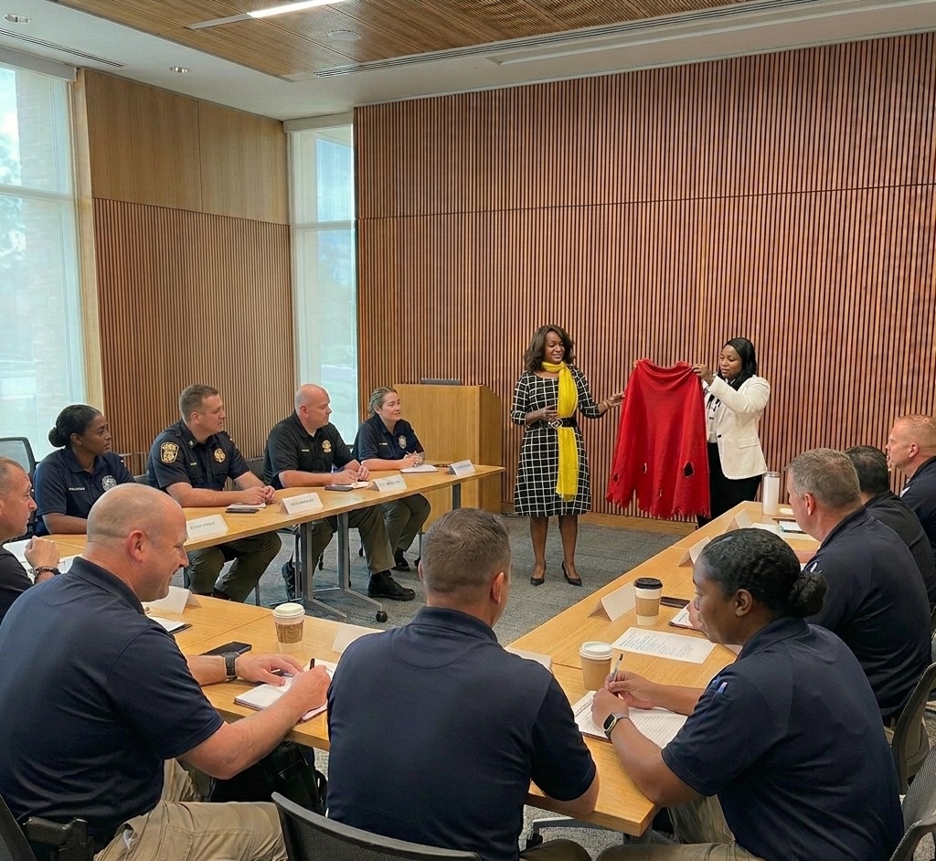 Law enforcement and emergency officers enjoying Lisa Marie Byrd and LaShaundra Nash teaching a workshop.